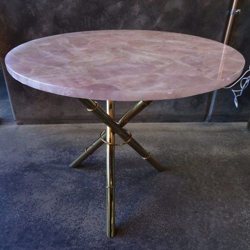 Strike Rose Quartz Side Table with Gold Metal Frame