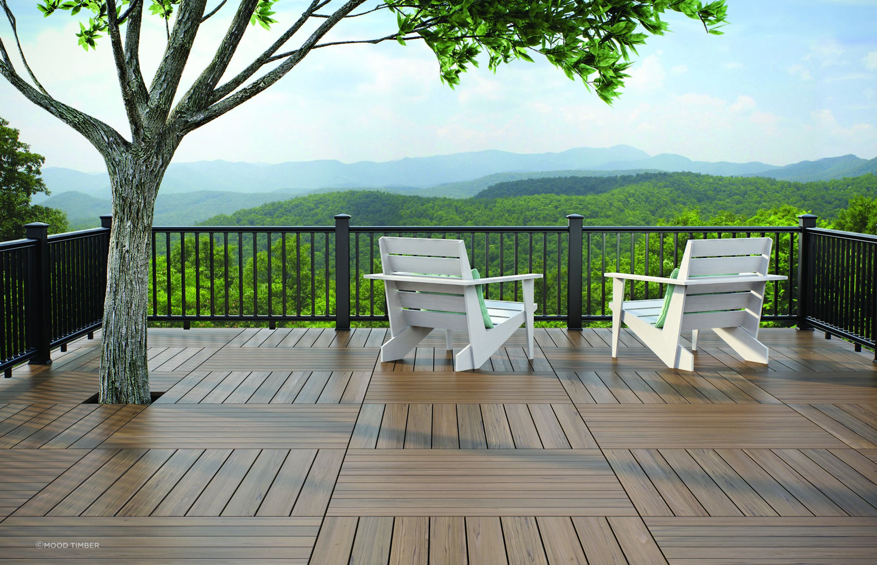 An bold large-scale tile pattern using Tractio composite decking boards.