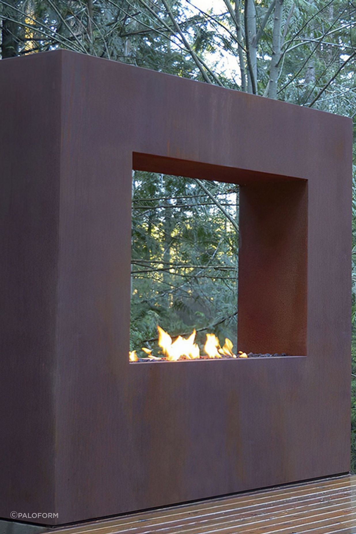 The Kodo outdoor fireplace resembles a work of art