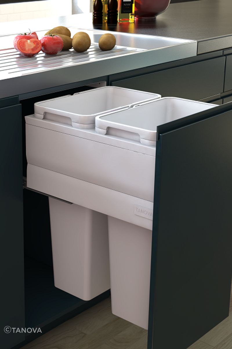 Tanova pull-out bins come in various sizes and configurations to fit your kitchen design