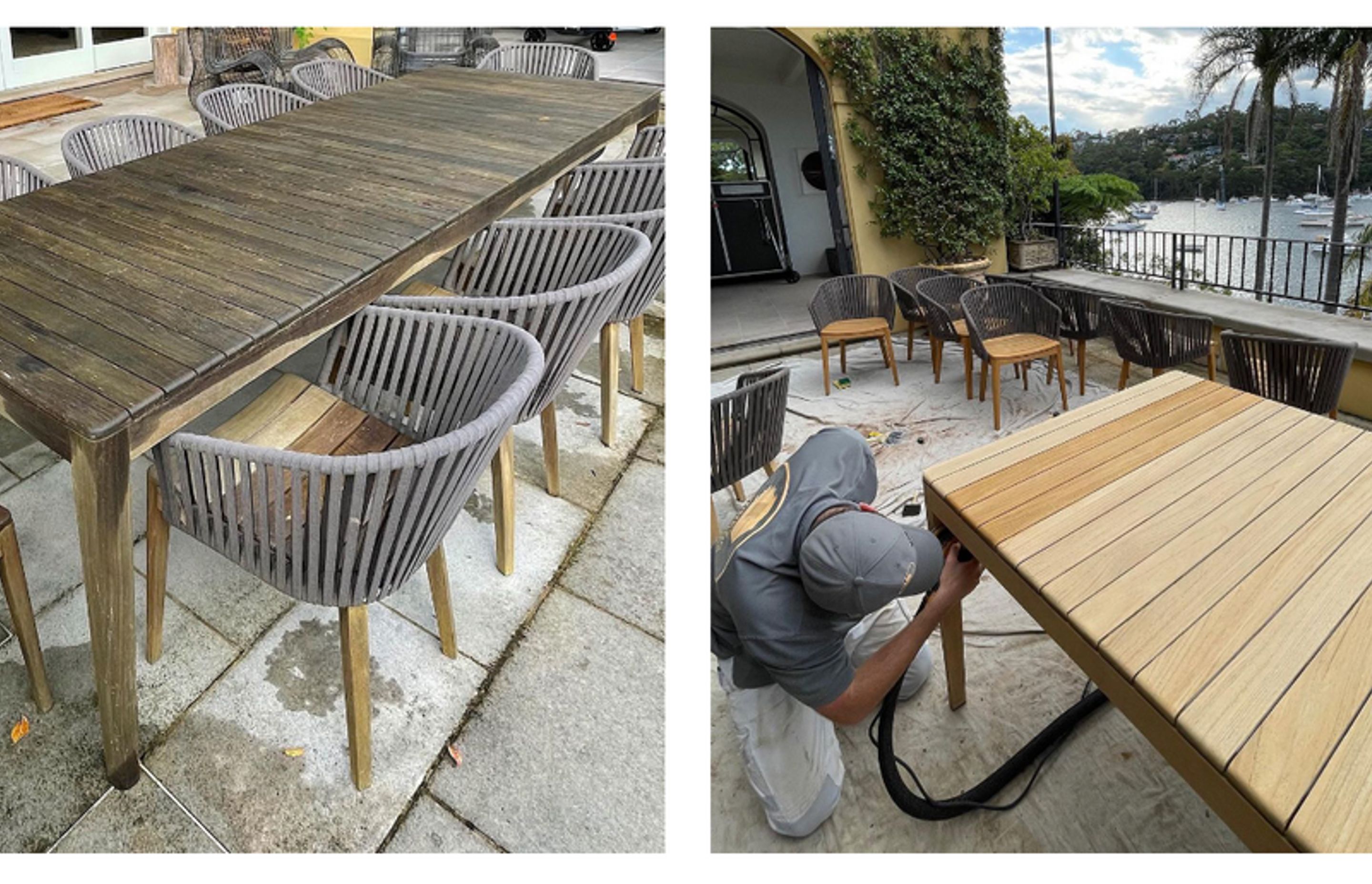 As seen above; a transformation from the team at Sydney Staining Services, featuring our Mood Armchairs and Table from Tribu. These have been beautifully restored to their former glory.