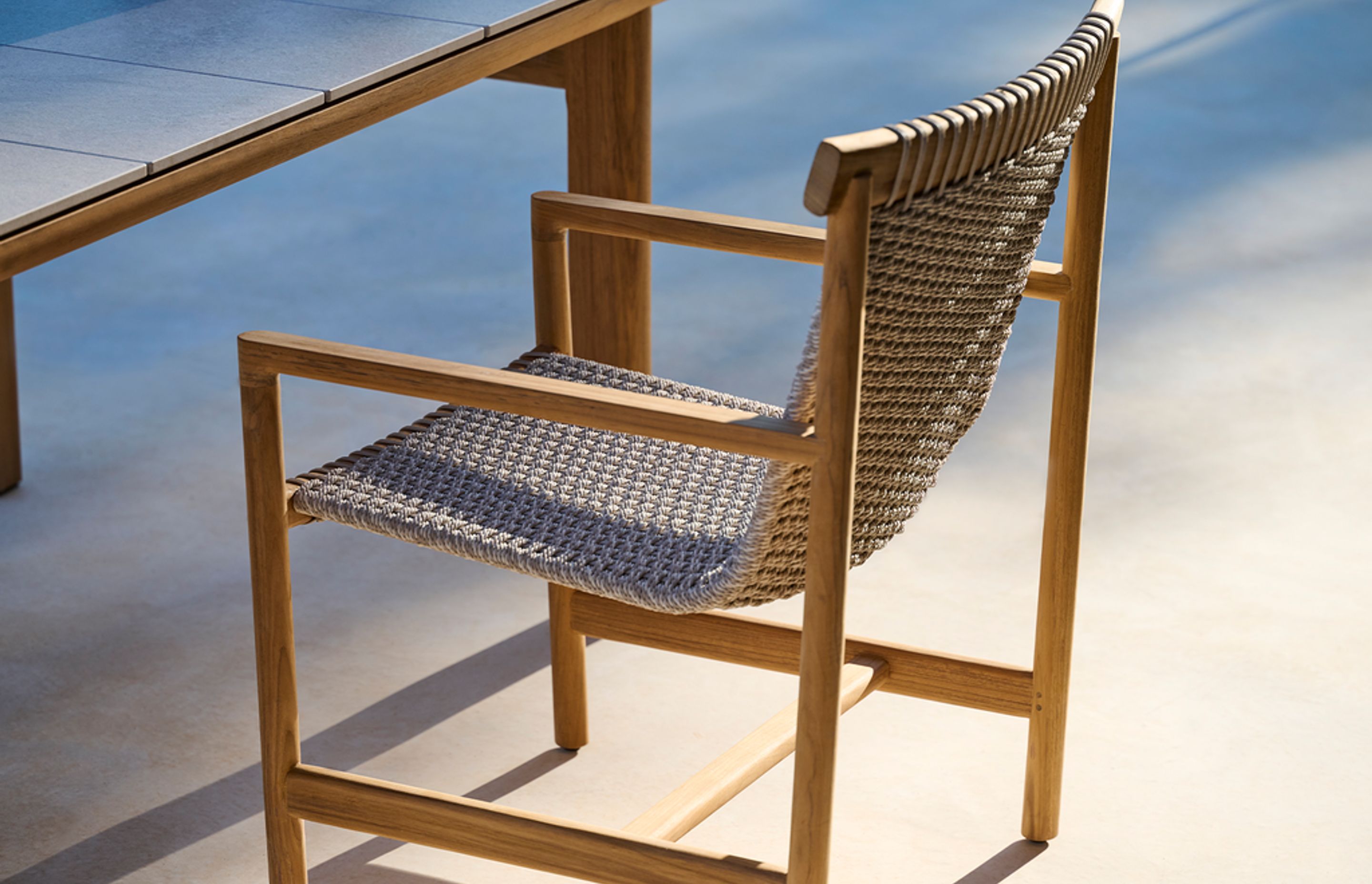 The Amanu Armchair by Tribu, brings interior quality outside, combining comfort and sustainability. The chairs slimline-teak frame, provide lightness and grace, making the chairs extremely comfortable and stylish.