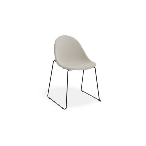 Pebble Fabric Light Grey Upholstered Chair - Sled Base - Black