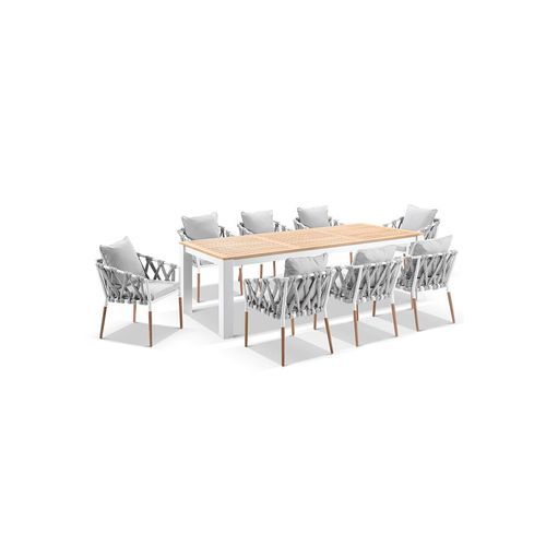 Balmoral Outdoor Teak Table & 8 Rope Chairs | White