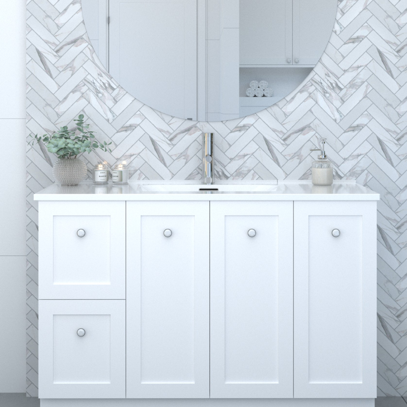 Vienna 1200 Vanity Unit LH Drawers Satin White and Top gallery detail image