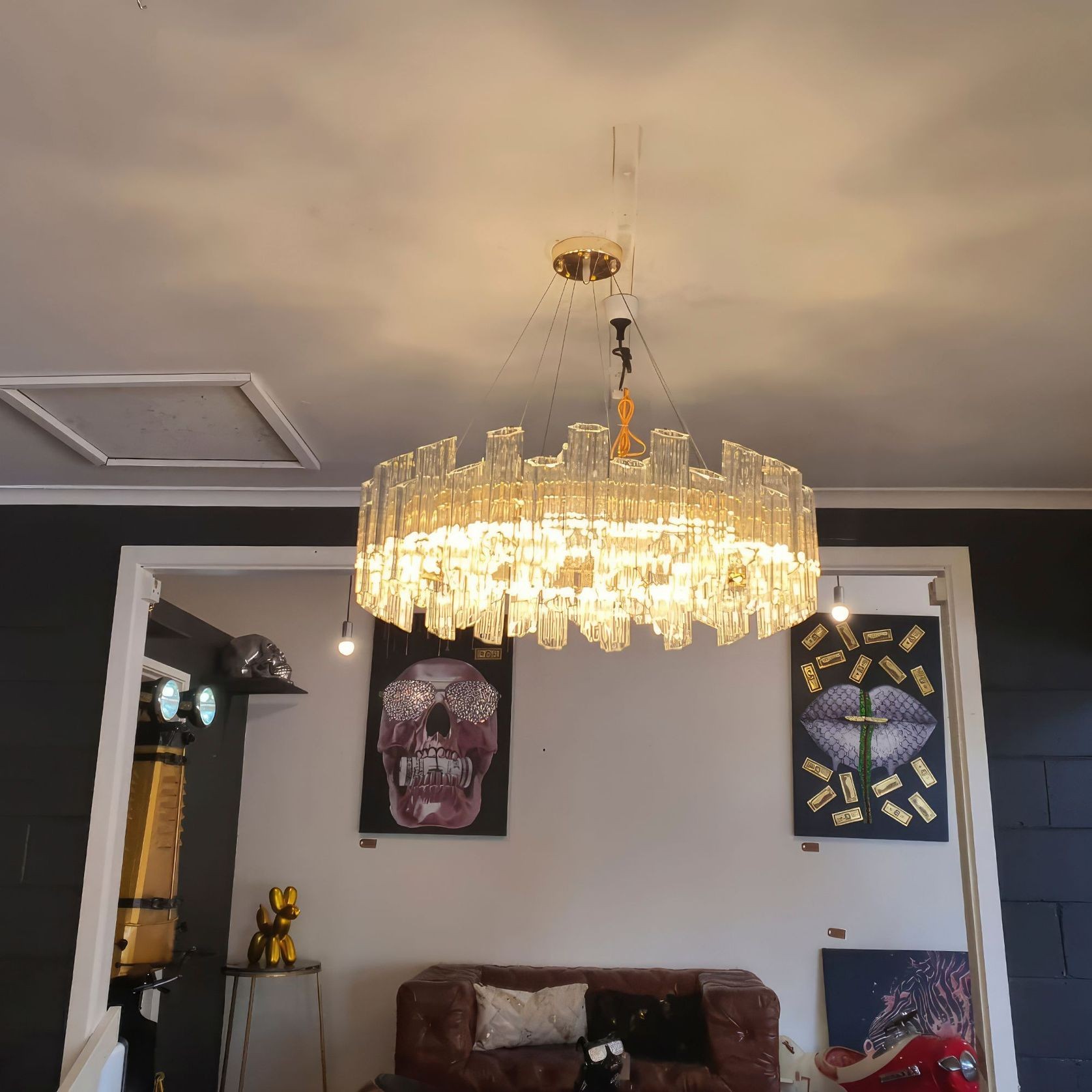 Zeus Round Crystal and Gold Metal Chandelier gallery detail image