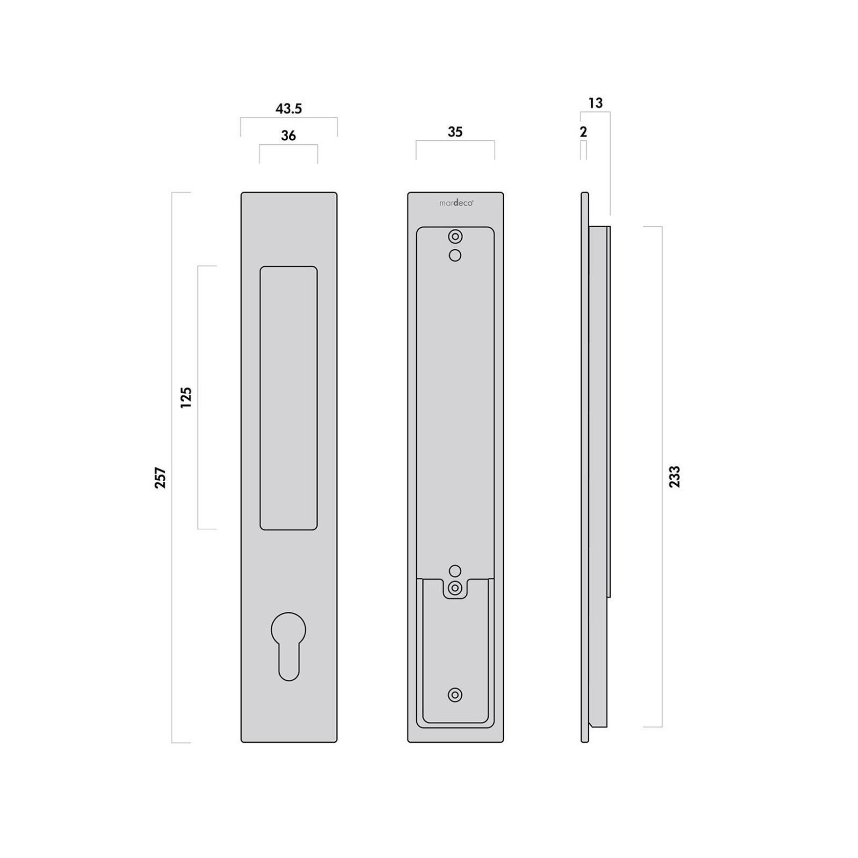 Mardeco 'M' Series Flush Pull Euro Lock Set Key Locking Satin Chrome for Timber and Aluminum Doors SC8104/SET *No Cylinder* gallery detail image