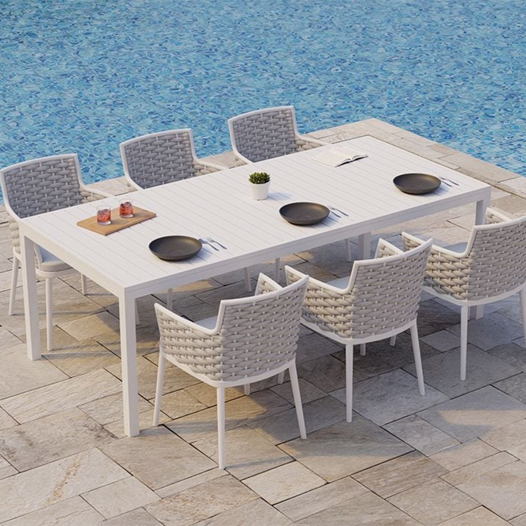 Siano Dining Chair Outdoor White Light Grey Cushion ArchiPro AU