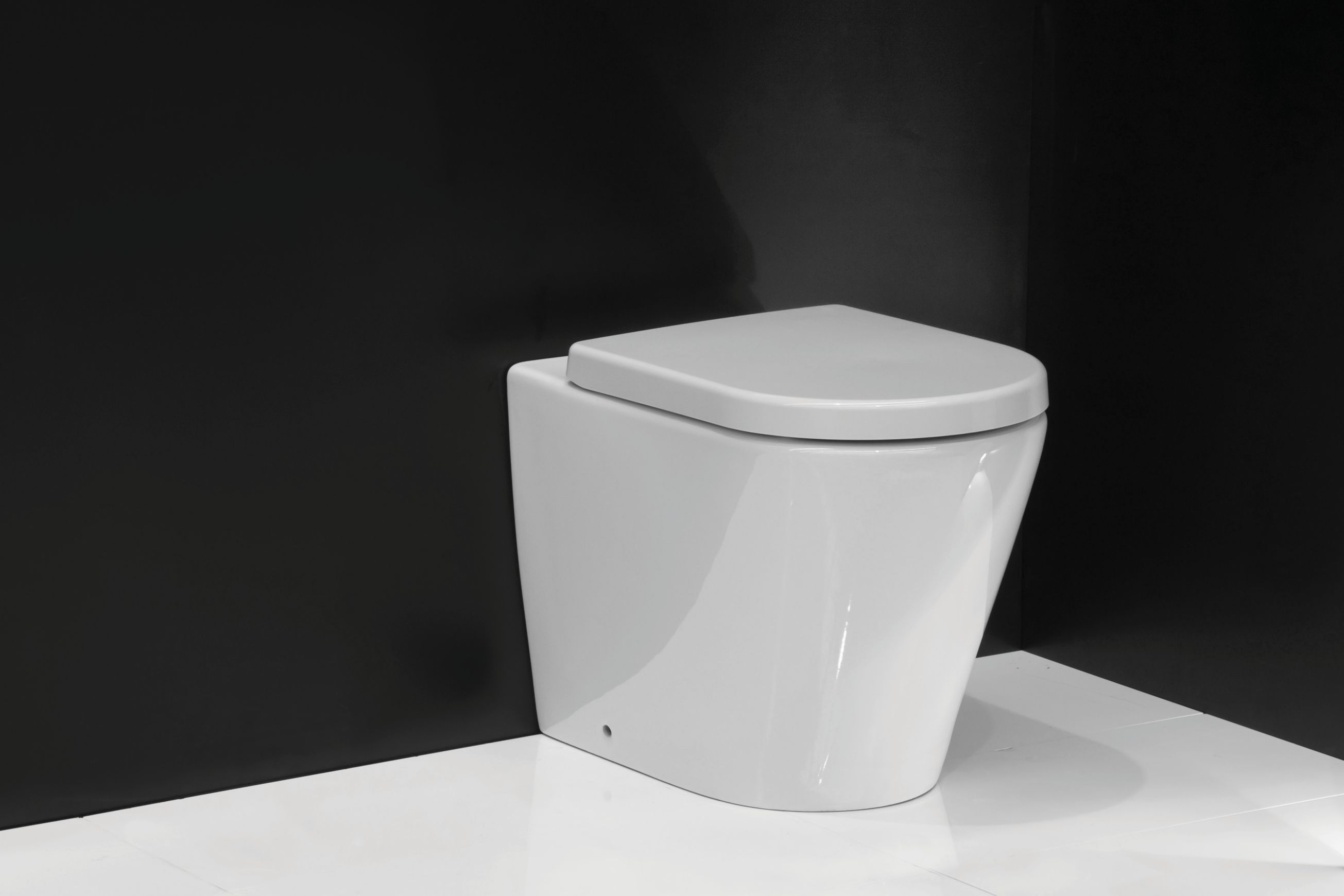 Evo Rimless Floor Mount Toilet Thick Seat