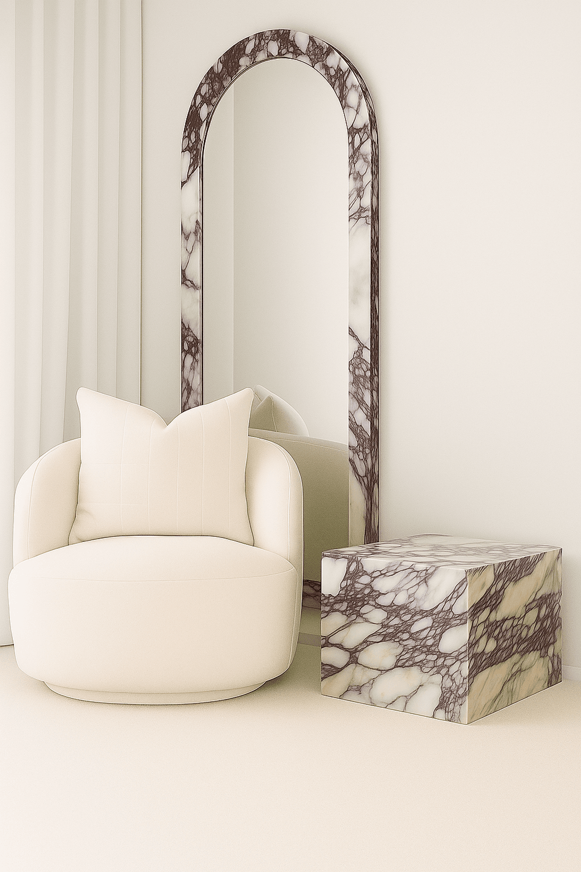 Crescent Arch Mirror - Italian Viola Calacatta