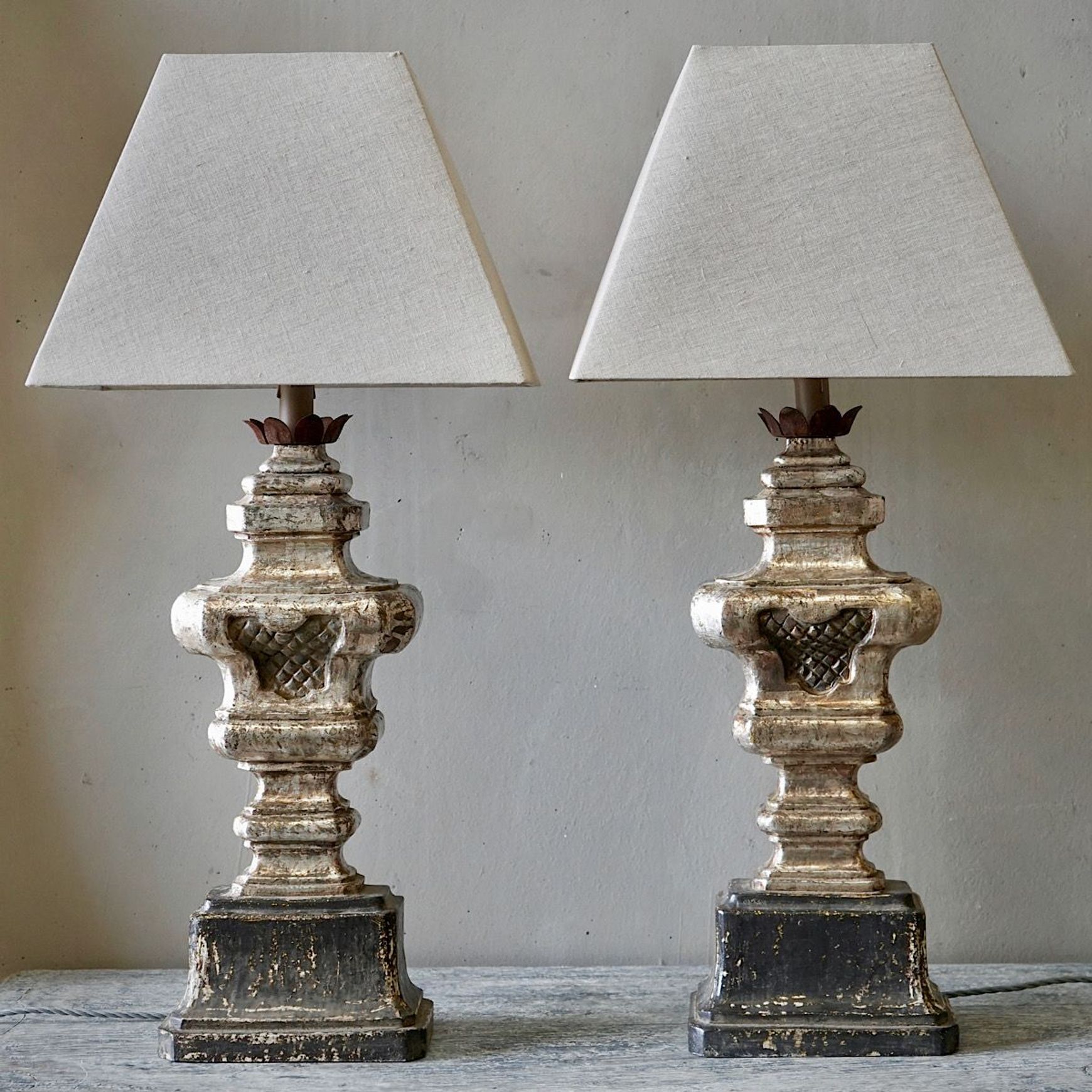 Large Italian Carved & Silvered Lamp