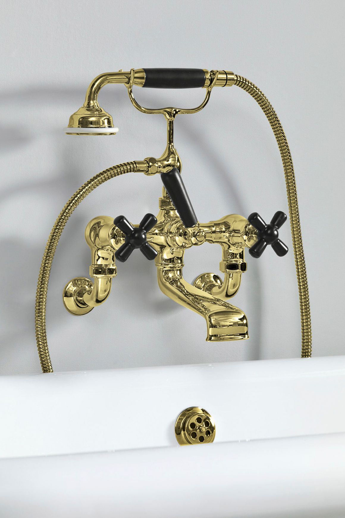 The Water Monopoly - Rockwell Wall-Mounted Bath Mixer With Handshower & Metal/Coloured Crosshead Taps