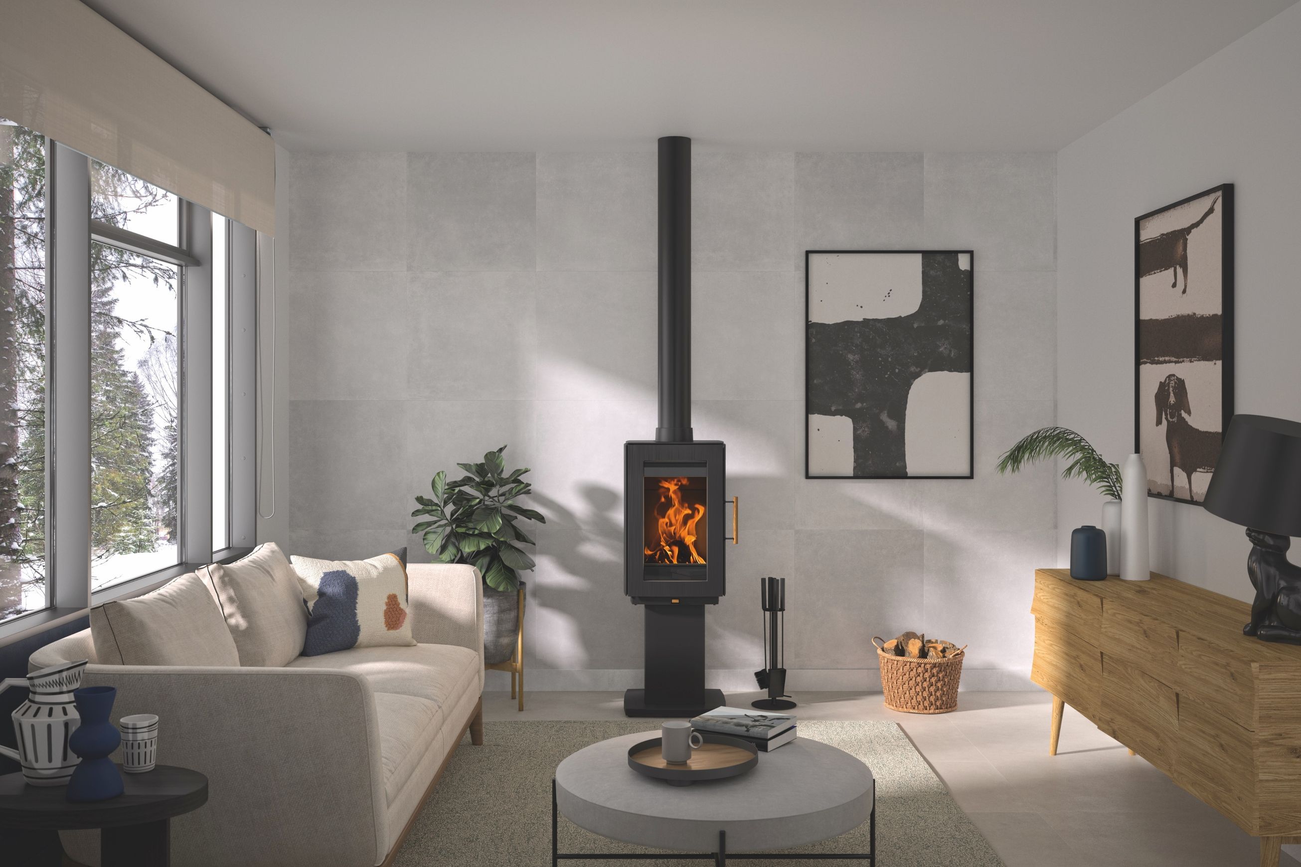 Hergóm Glow Wood Fireplace Pedestal