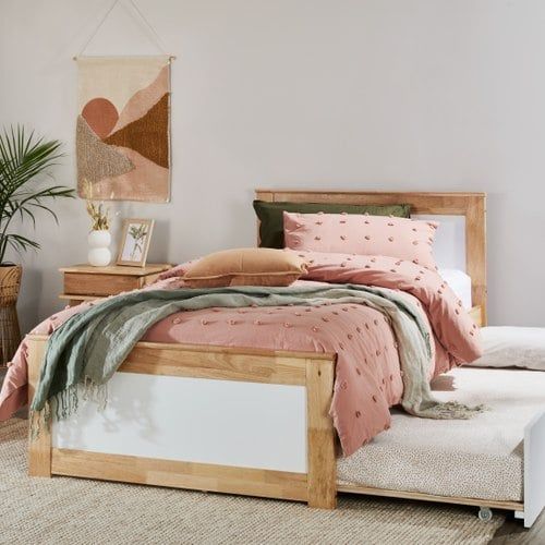 Coco King Single Bed with Trundle | Natural Hardwood