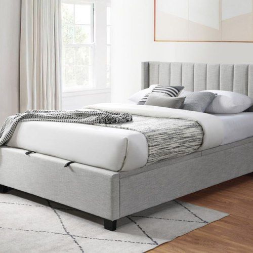 Webster Gas Lift Storage Double Bed | Light Grey Fabric