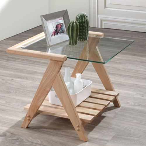 Myer Glass Top Side Table | Natural Hardwood Frame