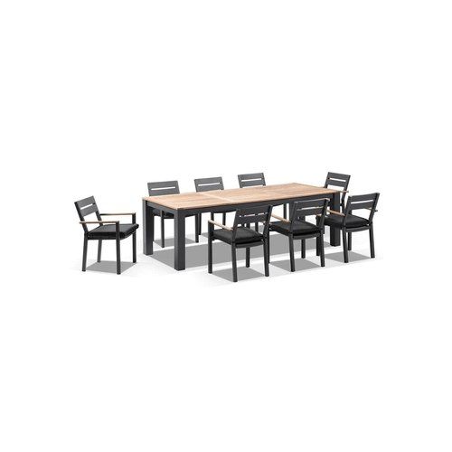 Balmoral 2.5m Teak Top Table w/ 8 Capri Dining Chairs