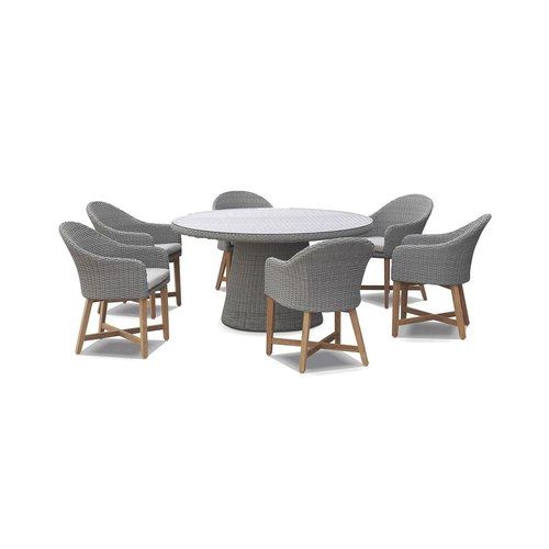 Plantation 6 Dining Table with 6 Coastal Wicker Chairs
