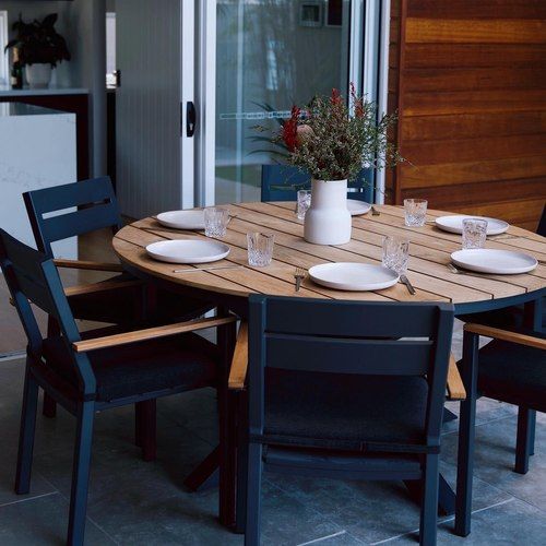 Tuscany Round Outdoor Aluminium and Teak Dining Table