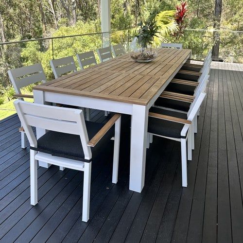 Balmoral 3.55m Outdoor Teak Top Aluminium Table With 12