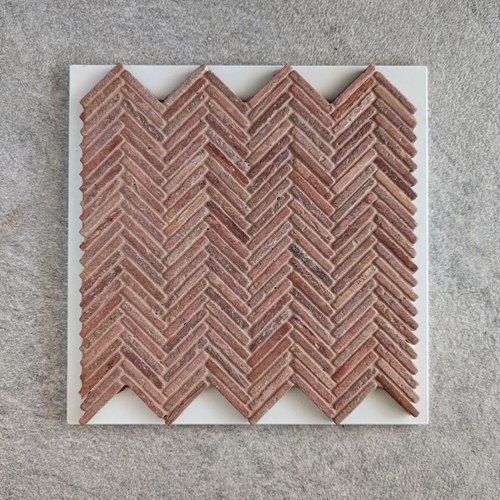 Herringbone Weave Mosaic - Rosso Travertino