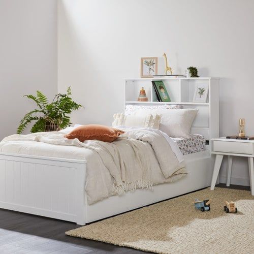Myer White Single Bed with Trundle | Hardwood Frame