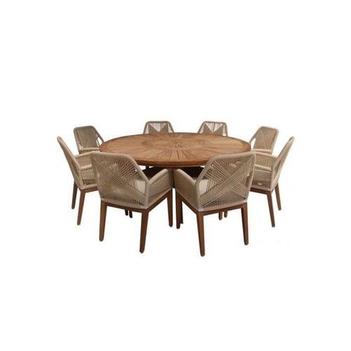 Solomon 1.8m Round Cream Outdoor Table with Chairs