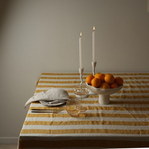 100% French Flax linen Tablecloth - Sunflower Stripe