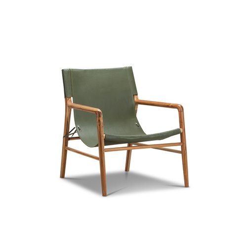 Norah Leather Sling Armchair | Teak & Olive Green