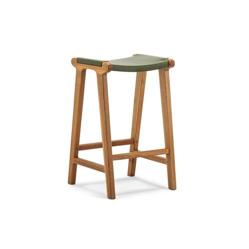 Casey 67cm Flat Leather Barstool | Olive Green