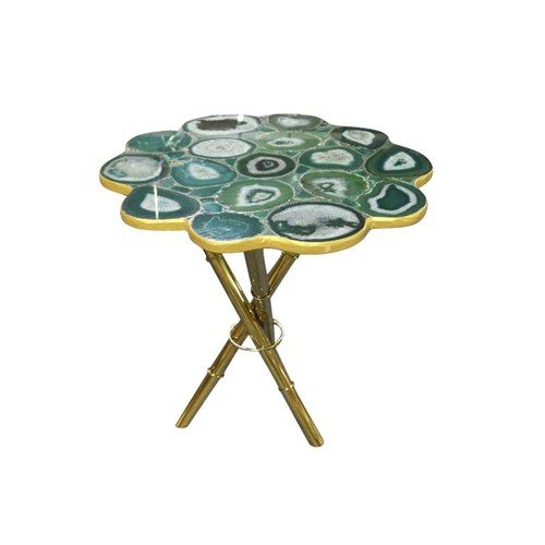 Strike Emerald Green Agate Stone End Table with Gold Metal Base