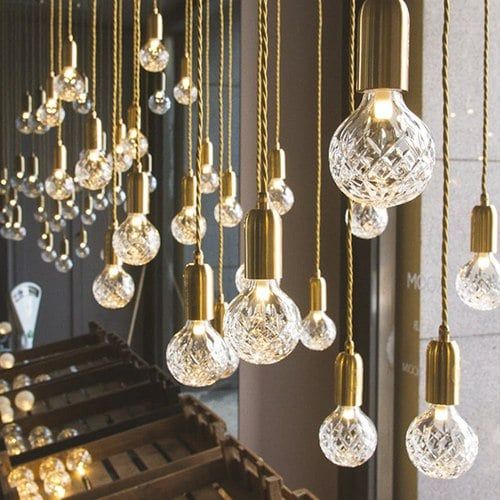 Clear Crystal Bulb Pendant - Brushed Brass