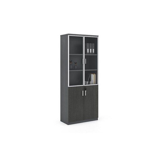 MATEES 2 Doors Display Cabinet 80cm - Grey/ Brown