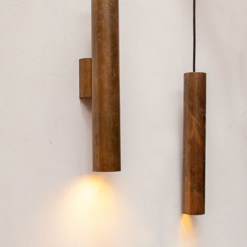 Patinated Brass Cylindrical Pendant & Sconce