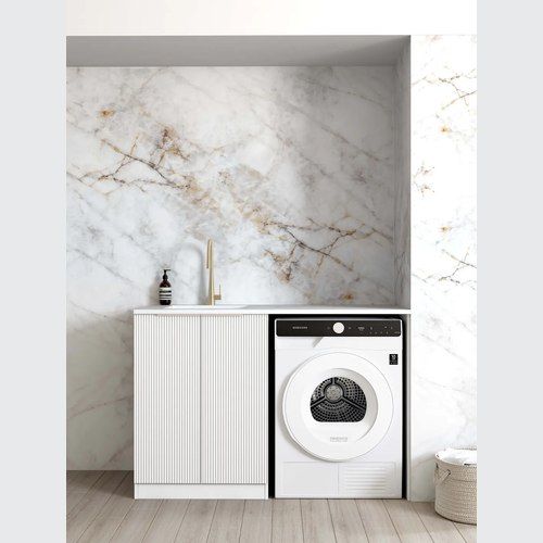 Otti Bondi Matte White Fluted 1300mm Base Laundry Cabinet With Stone Top & Sink