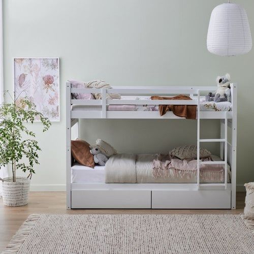 Myer White Single Bunk Bed with Storage | Hardwood Fram
