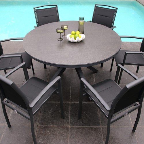 Adele Round Ceramic Table With Verde Chairs 7pc Outdoor Dining Setting