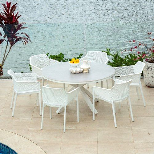 Adele Round Ceramic Table With Bailey Chairs 7pc Outdoor Dining Setting