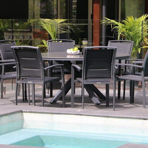 Adele Round Ceramic Table With Verde Chairs 9pc Outdoor Dining Setting