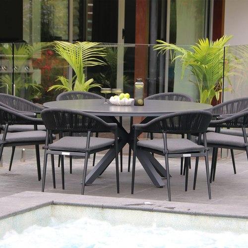 Adele Round Ceramic Table With Nivala Chairs 9pc Outdoor Dining Setting