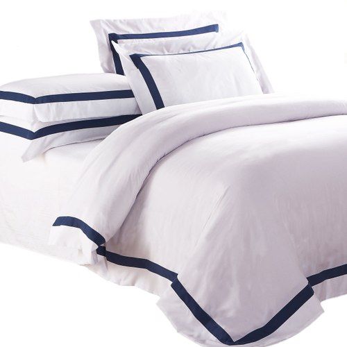 Ava Collection White Quilt Cover Set - Navy Trim