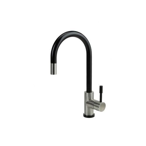 Klaas - Stainless Steel Kitchen Mixer Tap - Satin Black & Brushed Finish - with Pull-Out Hose