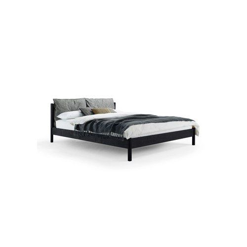 Moeller Design | Liv Queen Bed | Stained Oak + Black Leather
