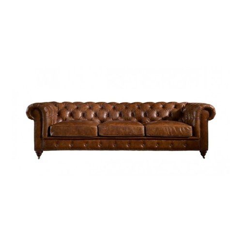 Winston Three Seat Classic Vintage Leather Chesterfield Lounge - Camel Brown