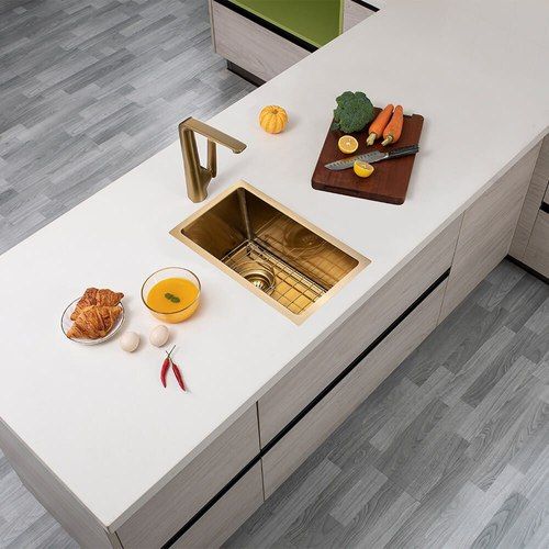Stainless Steel Kitchen and Laundry Sink - 250mm Half Bowl - Brushed Gold