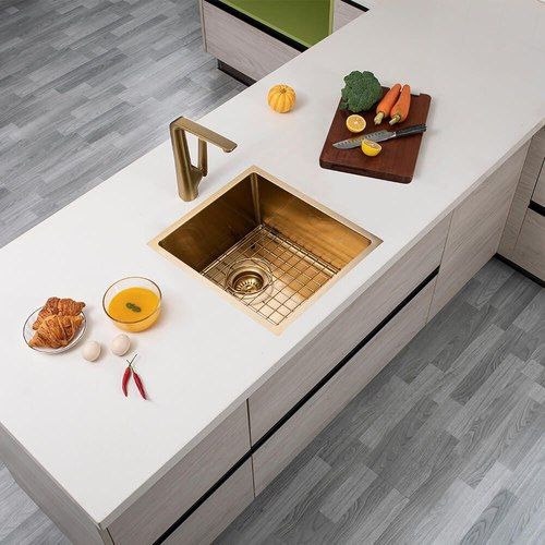 Stainless Steel Kitchen and Laundry Sink - 390mm Single Bowl - Brushed Gold