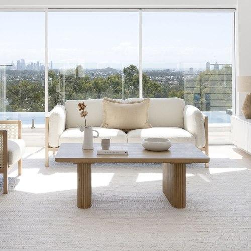 Killara Bouclé Fabric and Timber 3 Seat Lounge Sofa