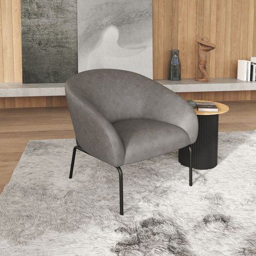 Solace Lounge Chair - Vintage Grey Vegan Leather - Brushed Matt Gold Legs