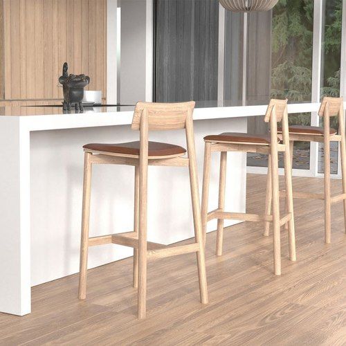 Andi Stool - Natural with Pad - 66cm Seat Height Charcoal Fabric Seat Pad