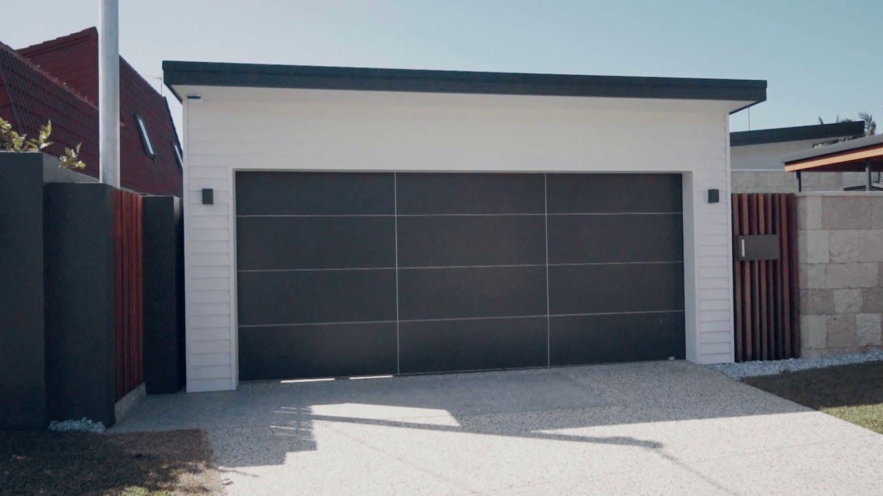 Inspirations Garage Door With Face Fixed Dark Grey Panels and Surf Mist Frame